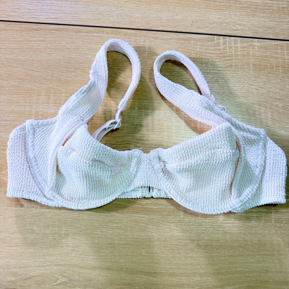 Good American Always Fit Demi Bikini Top White Textured L NWOT